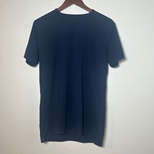 Cuts Split-Hem T-Shirt Mens Medium Navy Blue Crew Neck Short Sleeve Slim Fit